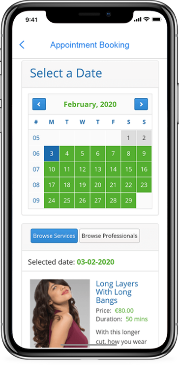 Appointment booking screen