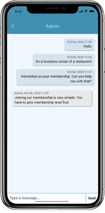 Chat support screen