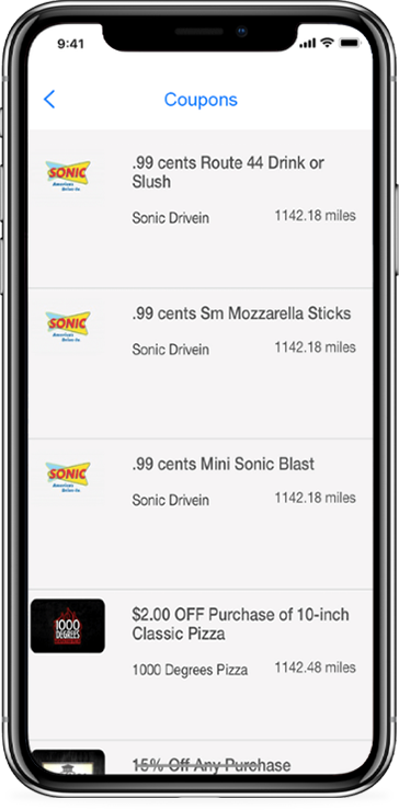 Coupons and GPS screen