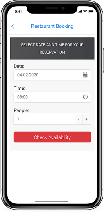Restaurant booking screen