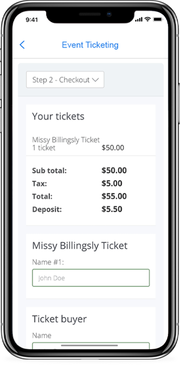 Event ticketing screen