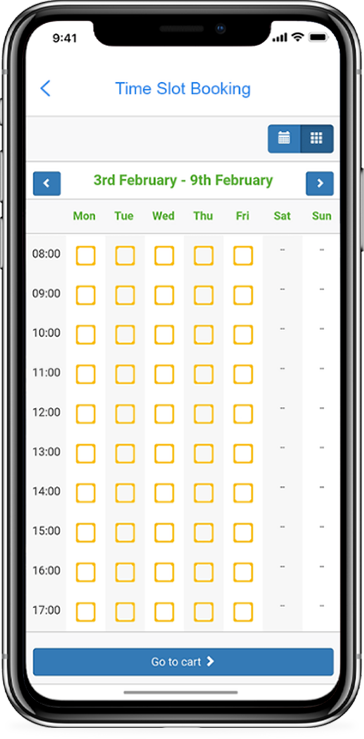 Time slot booking screen